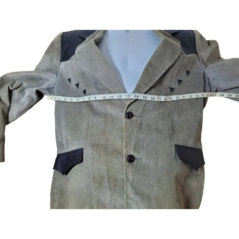 Vintage Western Style‎ Corduroy & Leather Blazer Jacket With Triangle Detailing